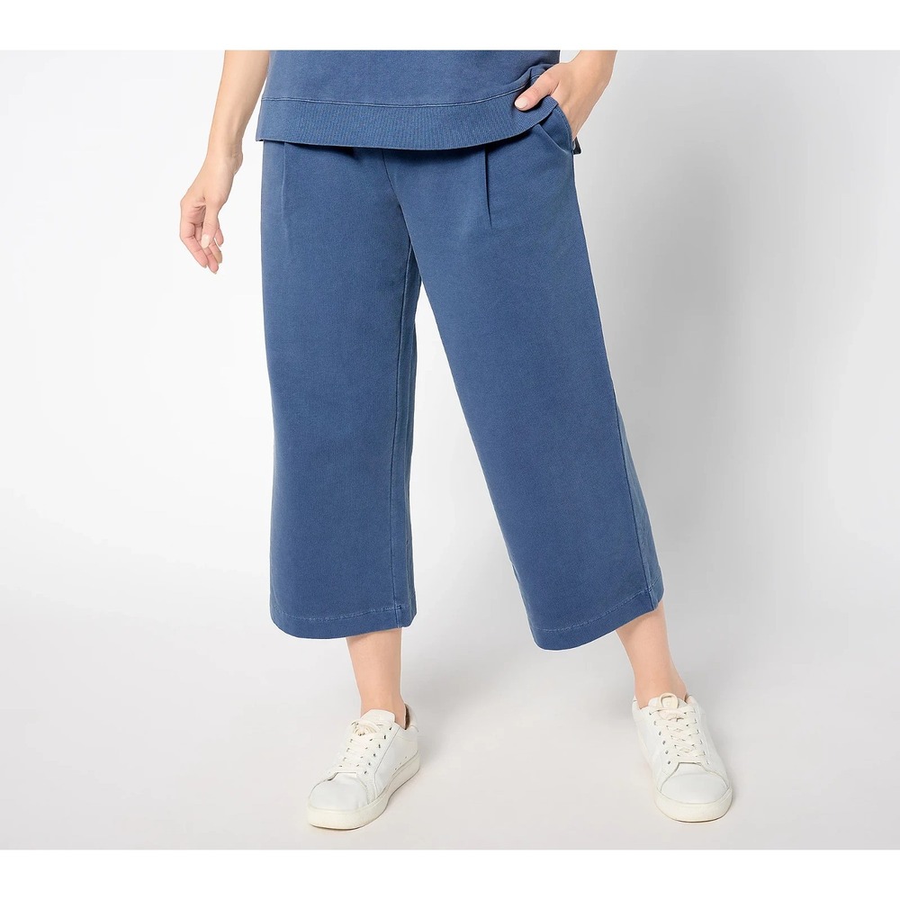 AnyBody Regular Washed‎ French Terry Cropped Wide Leg Navy 1X